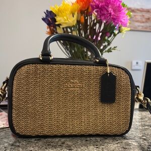 Coach Tan and Black Woven Crossbody Bag